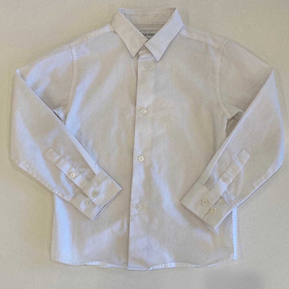 Boys Calvin Klein White Long-Sleeve Button Down Shirt for Kids, Size 6